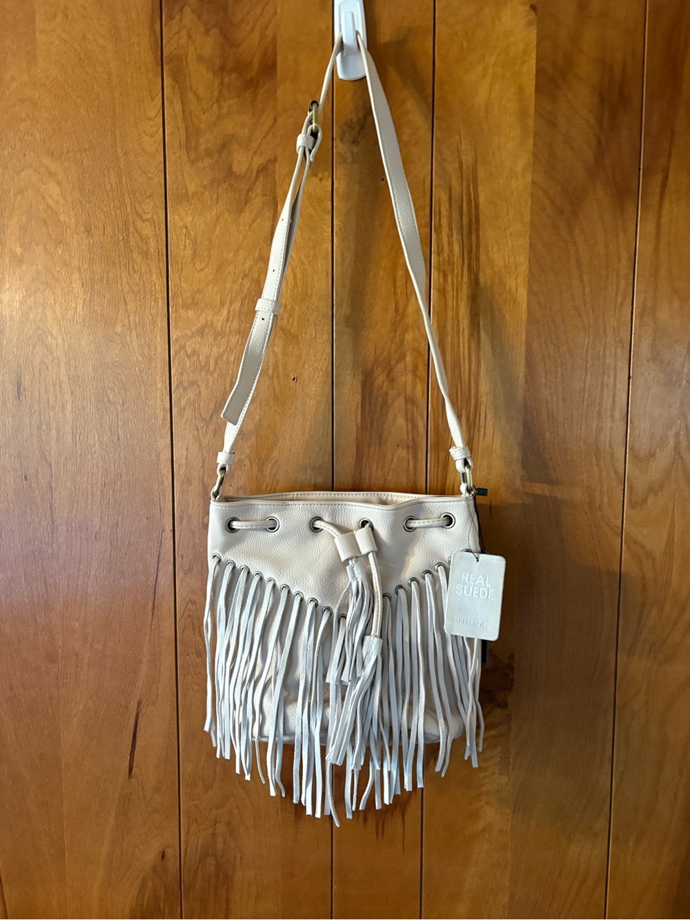 Street Level Cream Suede Fringe Crossbody Bag